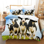 Lehma tekikate L&auml;&auml;ne taluloomade tekkikate Multikas voodipesukomplekt King Queen Twin Maakodu voodikomplekt Kawaii toakujundus 150*200cm 3pcs black