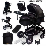 BAZARLAND30.Poussette 3 en 1 set complet avec si&egrave;ge auto -- Poussette combin&eacute;e - pneus pleins - Sac &agrave; langer. Noir