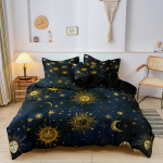 3 tk komplekt P&auml;ikese ja Kuu mustriga tekikottide komplekt, sisaldab 1 tekikotti ja 2 padjap&uuml;&uuml;ri ilma t&auml;idiseta, pehme ja mugav voodipesu AU Single-140x210cm&set