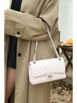 V&auml;ike luksuslik teemantv&otilde;rk nahast naiste ketiga crossbody kott 26cm x 8cm x 15cm valge