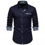 Kevad Suvi Briti Retro Slim Fit V&auml;rviplokkidest Vabaaja Meeste Pikkade Varrukatega S&auml;rk S&auml;rgid (meeste omad) XXL tumesinine v&auml;rv