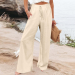 Linased p&uuml;ksid naistele Mugavad lendlevad laia s&auml;&auml;rega p&uuml;ksid Suvised k&otilde;rge v&ouml;&ouml;kohaga rannap&uuml;ksid Palazzo stiilis taskutega L beež