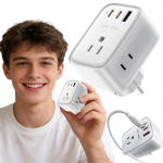 Pinge Muundur USA-st Euroopasse 2 USB A ja 2 USB C Pordiga Kiirlaadimine, 220V To 110V Muundur Euroopa Reisimiseks Toite Muundur Adapteri Komplekt One Size valge