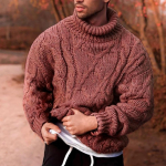 Moekas meeste s&uuml;gis-talvine soe &uuml;hev&auml;rviline kootud keerdusega kampsun k&otilde;rge kaelusega soe pullover S