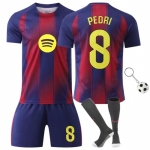 2025/26 Barcelona Pedri nr 8 Laste Jalgpallis&auml;rgi Komplekt V&otilde;tmehoidja & Sokkidega Pol&uuml;ester Mitmev&auml;rviline Punane 100-110 CM punane