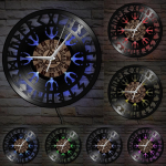 Vegvisir Viikingikompass Vin&uuml;&uuml;lplaadist Seinakell P&otilde;hjamaade Kaitse&uuml;mbol Kodu Dekoor Retro Nikerdustega Muusikaalbum Longplay Seinakell black