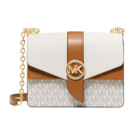 MICHAEL KORS Greenwich t&auml;helogo klapp &uuml;hev&auml;rviline ketiga nahast &otilde;lakott tavaline naiste valge tammet&otilde;rumarju pruun valge