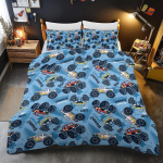Monster Truck voodipesukomplekt Tekikate Pehme mikrokiust tekikate 3D koomiksi-anime prindiga disainiga lastele, teismelistele, t&auml;iskasvanutele 100x135cm 2pcs gray