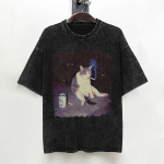 Suitsetav Kass Vintage Paksud Kassid Retro 90ndate T-s&auml;rk Pestud 100% Puuvill Harajuku T-s&auml;rgid Vabaaja Meeste Naiste Streetwear Tr&uuml;kitud T-s&auml;rgid XL black