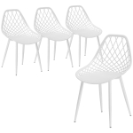 Komplekt 4 modernset s&ouml;&ouml;gitooli perforeeritud seljatoega, valmistatud plastikust ja metalljalgadega, valge 51 x 48.5 x 84 cm