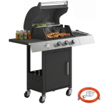 Gaasigrill 3 p&otilde;letiga 8,1 kW Termomeeter Restid K&uuml;ljelauad Kapi ja ratastega 109x50x109 cm Must 109 x 50 x 109 cm