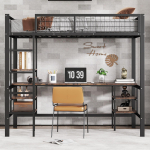 Raudvoodi, Narivoodi, Sobib lastele ja teismelistele, Laua ja riiuliga, Neljaastmelise redeliga, Raud+Puitlaastplaat, Must+Tume puiduv&auml;rv, 90x200cm 204.5 x 95 x 180 cm must