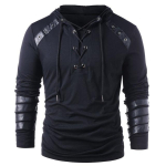Meeste Halloweeni Cosplay Kost&uuml;&uuml;m Gooti Paeladega Kapuutsiga S&auml;rgid Retro Dressipluus Vintage Steampunk Kapuutsiga Topid XL must