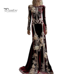 Halloweeni Cosplay Kost&uuml;&uuml;m Naistele Luukere Prindiga Maxi Kleit, Gootiline Pikkade Varrukatega Kleit Sametise 3D Lillekaunistusega, Lilleline Peole XXL lilla
