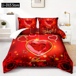 3 tk voodipesukomplekt Kuninganna suurus Romantiline Punane S&uuml;da Roos Lilleline Liblikas T&auml;ht Tekikoti komplekt Hingav Pol&uuml;ester Magamistoa jaoks 155*220cm/61x87in Single XL 3pcs