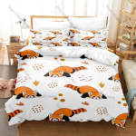 Kawaii punase panda voodipesukomplekt 3D-tr&uuml;kiga Voodikomplekt 3 tk Tekikott Padjap&uuml;&uuml;r K&otilde;ik suurused saadaval Voodipesu EU Single 135*200cm/53x79in 3pcs