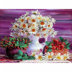 Teemanttikandid  White Daisy & Vase  Teemantmaaling Teemantide mosaiik t&auml;isristpistes 20X30CM