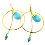 Les Tr&eacute;sors De Lily [P7780] - Boucles cr&eacute;ateur acier 'Boho' turquoise dor&eacute; - 40x30 mm t&uuml;rkiissinine