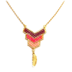 Les Tr&eacute;sors De Lily [Q0928] - Collier cr&eacute;ateur acier 'Boho' bordeaux corail dor&eacute; - 40x21 mm punane