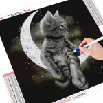 HUACAN 5D DIY Teemantmaal t&auml;isruudu/&uuml;mmargune Kuu kass Teemanttikandid Rhinestones Pildid Teemantmosaiik Kodukaunistus Full square 20*20 cm