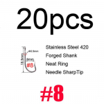 Bimoo 20 tk roostevabast terasest O'SHAUGHNESSY kalakonksud, pika varrega soolase veejoogi k&auml;rbse sidumiskonksud Sculpin Clouser Minnow jaoks #8