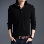 Moodne polos&auml;rk &uuml;hev&auml;rviline Slim Fit polo meeste pikkade varrukatega merseeritud puuvillane vabaaja polos&auml;rk M must