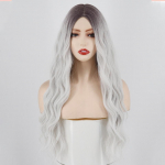 Pikk laineline Ombre Brown kuni blond parukas Keskosa s&uuml;nteetiline parukas Naturaalne igap&auml;evane tumedate juurtega kuumakindel kiust parukas naistele 65 CM