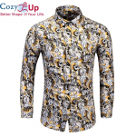 Cozy Up Vintage kollase lilleprintiga meeste s&auml;rgid Luksuslikud Paisley Slim Fit pikkade varrukatega Chemise Homme t&auml;navar&otilde;ivad M kollane