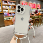 3-&uuml;hes h&uuml;briidne l&auml;bipaistev akr&uuml;&uuml;l p&otilde;rutuskindel telefoni&uuml;mbris iPhone 13 12 11 Pro Max X XR XS 8 7 Plus Crossbody kaelakee kaelarihmaga telefoni &uuml;mbris For iPhone SE 2020 valge