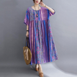 Naiste l&uuml;hikeste varrukatega suur puuvillane vaba pikk kleit