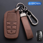 Nahast auto kaugjuhtimispuldi v&otilde;tme t&auml;iskaanega &uuml;mbris Toyota Auris Corolla Reiz Avensis Verso Yaris Aygo Rav4 Scion TC IM kestahoidja puldi jaoks A stytle Brown