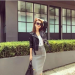 Uus mood kevad-s&uuml;gis &otilde;huke nahast naiste l&uuml;hike jope Pu-jope, naiste mootorrattajope S must