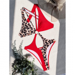 Splicing Leopard Cross Back Monokini naiste ujumisriided &uuml;hes t&uuml;kis naiste ujumistrikoo k&otilde;rge jalaga l&otilde;igatud ujumiskost&uuml;&uuml;m naiste ujumisriided S punane/leopard