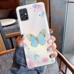 Purpursete lilledega roosa Butterfly l&auml;bipaistev &uuml;mbris Samsung Galaxy A34 A12 A32 A52 A72 A71 A51 A14 A31 A21s A23 A53 A73 A50 A02s A20e jaoks For Samsung A20e