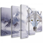 Viieosalise pildil&otilde;uendi print Wolf Forest Fog Nature Grey 100x70 hall v&auml;rv