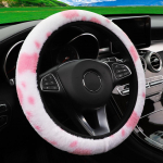 New car steering wheel cover protective cover decorative warm super thick plush collar soft black pink women pink and white