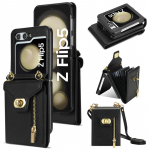 K&uuml;lgpost T&otilde;mblukk Organ Card PU Nahast mobiiltelefoni &uuml;mbrise kate Samsung Galaxy Z Flip 5 Z Flip 4 Z flip 3 jaoks Z Flip 3 must