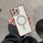 Luksuslik Glitter juhtmevaba laadimisega l&auml;bipaistev Magsafe &uuml;mbris iPhone 14 13 12 11 Pro Max Plus magnetilise kaitseraua teemantkatte jaoks iPhone 14 Pro Max must