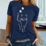 Naiste T-s&auml;rgi T-s&auml;rk Must-valge kollase kassimustriga L&uuml;hikeste varrukatega Casual Weekend Basic &Uuml;markaelus Tavaline Fit Cat Maalimine XL