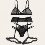 3 tk/komplekt Porno Babydolli pesu Seksikas kuum erootiline avatud jalgevahega aluspesu Seksikas pesu magamisriided G-string+rinnahoidja komplekt Seksikad kost&uuml;&uuml;mid 2XL must