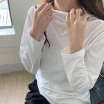 Pikkade varrukatega alumine s&auml;rk Naiste T-s&auml;rgid S&uuml;gistalvine Mood Naiste vabaaja k&otilde;hna k&otilde;rge elastse kaelusega T-s&auml;rgid Pullover Topid One Size beež