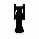 Vintage sametmust bodycon kleit naiste retro pitsiga &otilde;htune elegantne peokleidid &otilde;hukesed mood kevadised S must