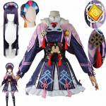 Jacquard Fabric Liyue Geo Yunjin Cosplay kost&uuml;&uuml;m Yun Jin t&auml;iskomplektne m&uuml;ts parukas &uuml;likond rollim&auml;ng Lolita kleidiriietus L-(Costume+Wig)