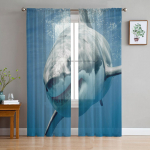 Marine Life Ocean Shark Sheer kardinad Elutoa aken T&uuml;llkardinad Magamistoa K&ouml;&ouml;gi jaoks Kodukaunistus Voile kardinad W135 x H115cm x1