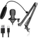 USB-kondensaatormikrofon, Plug & Play professionaalne Cardioid Studio mikrofonikomplekt, p&otilde;rutuskinnitus, popfilter ja reguleeritav noolevars