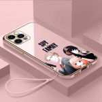 Luksusliku plaaditud TPU telefoni&uuml;mbris koos kaelapaelaga iPhone 6 6s 7 8 Plus SE XR XS 11 12 13 14 15 Pro Max pehmed &uuml;mbrised A34 Spy X Family Anime Cover for iPhone 6