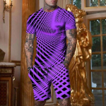 Meeste l&uuml;hikesed p&uuml;ksid ja T-s&auml;rgi komplekt T-s&auml;rgi komplektid Graafiline optiline illusioon Kaelusega riided r&otilde;ivad 3D-print S