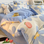 Talvine paksendatud piimasamet neljaosaline komplekt pluss sametine soe korall-sametine tekikate flanellplekk tekikate voodipesu 0.9m bed sheet 3pcs