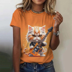 Naiste T-s&auml;rgid 3D koomiksite Rock Cat Print Hip Hop Suurem&otilde;&otilde;dulised T-s&auml;rgid Y2k Naiste riided Varrukatega suvine mood top XL
