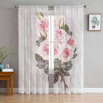 Roosikimp L&auml;bipaistvad kardinad elutoa akna jaoks L&auml;bipaistev Voile t&uuml;llkardin Magamistoa kardinad Kodukaunistused 135W x 114H(cm)